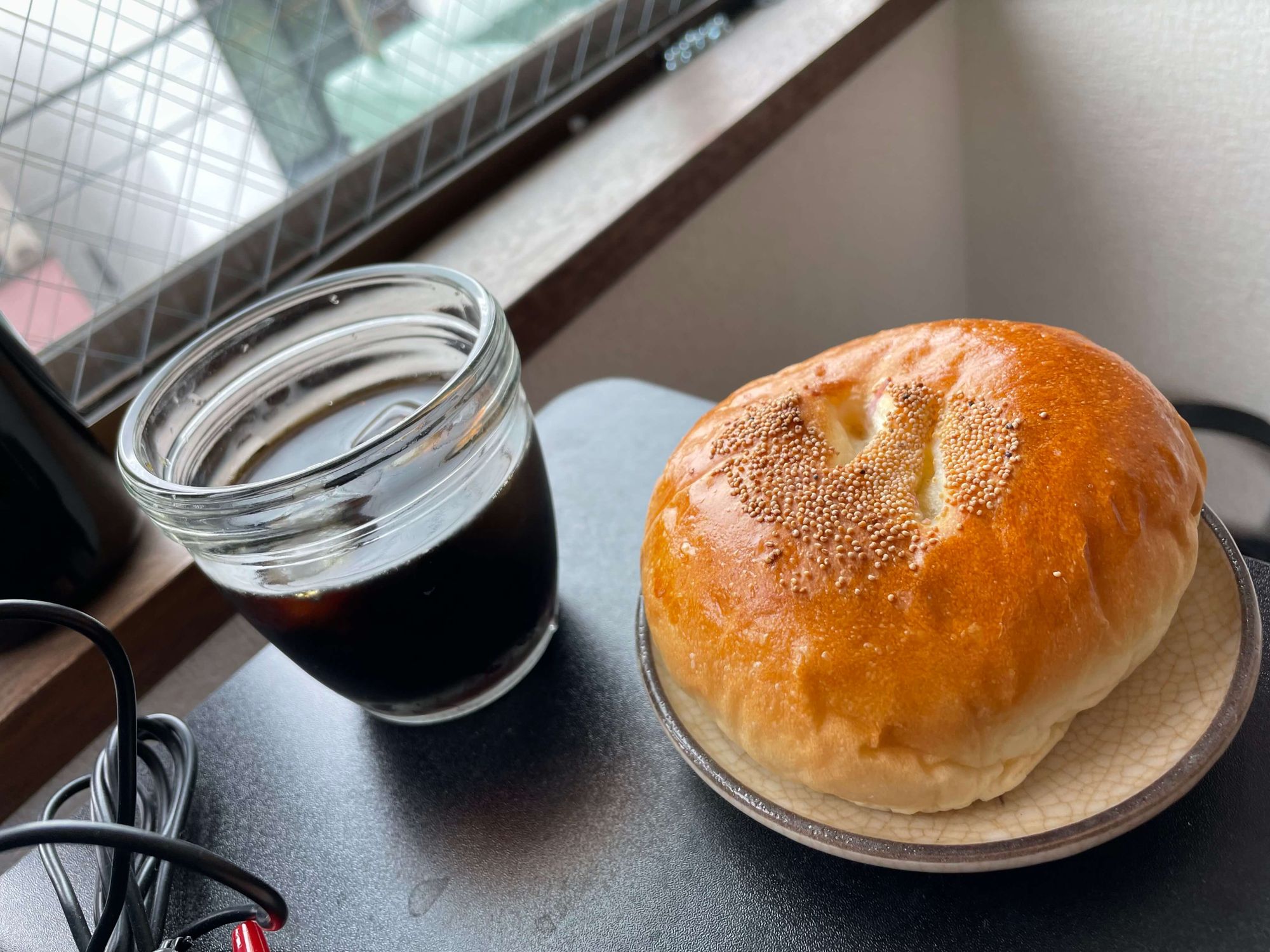 An Pan (red bean bread) and coffee breakfast