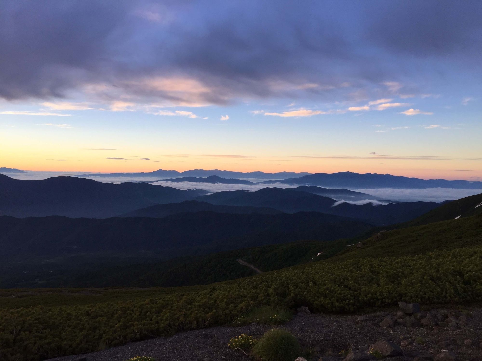 Mountain range during sunrise in Japan