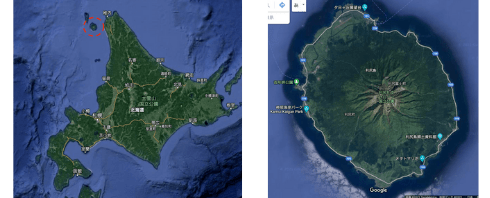 Google map of Rishinzan and Hokkaido