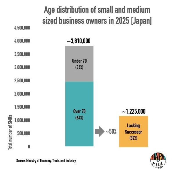 Small and Medium Sized business with sucessors in japan graph