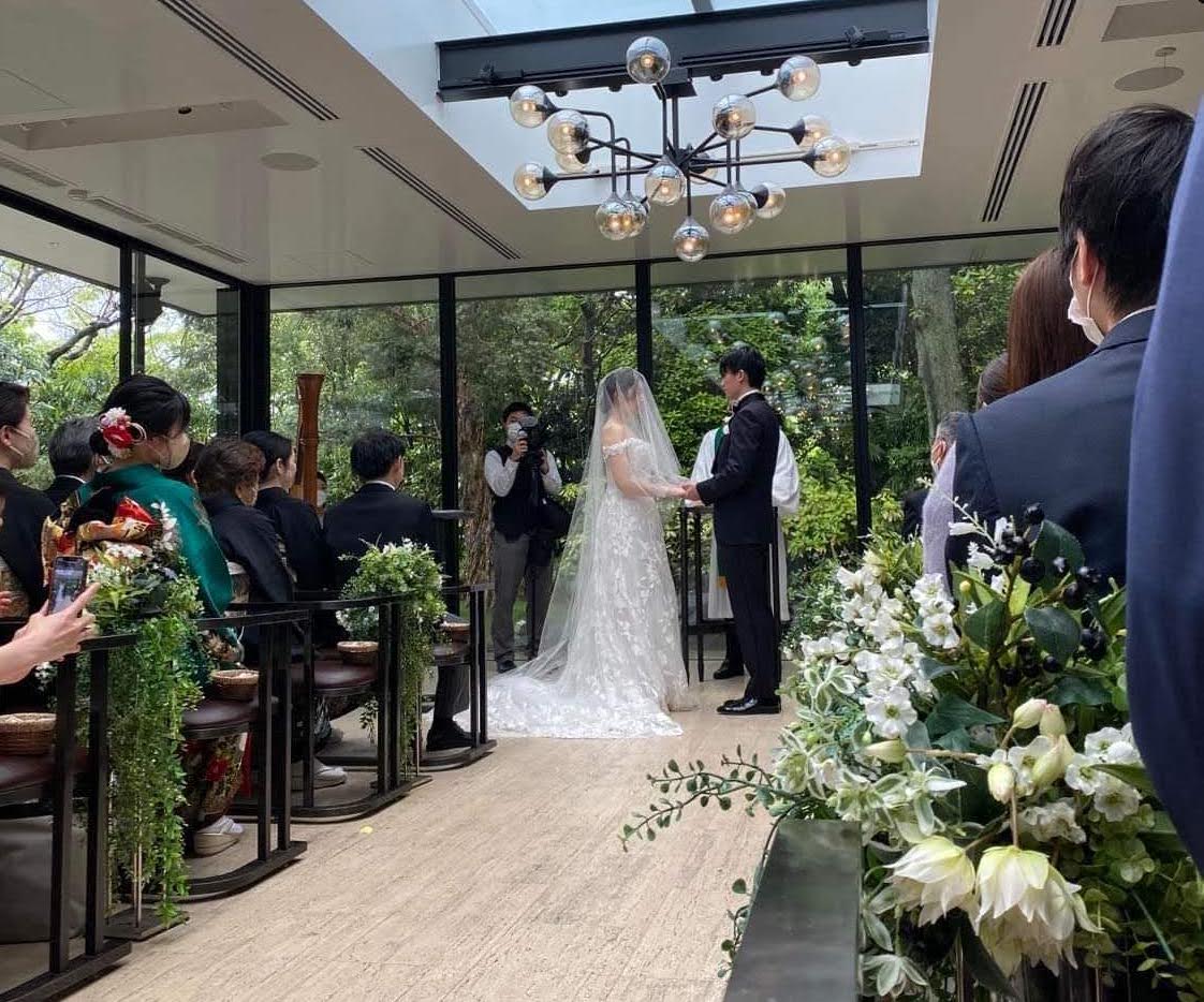 Western-style wedding in Japan with bride and groom